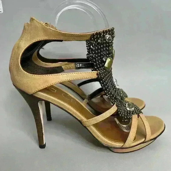 Lola Cruz Beaded Embellished Strappy High Heel Sandals Tan EU 39 - Picture 13 of 13